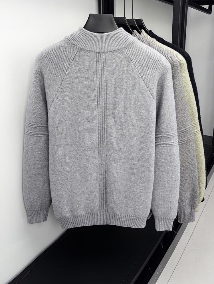 Men's Thickened Half-Zip Knit Sweater - Warm Long-Sleeve Base Layer for Autumn/Winter