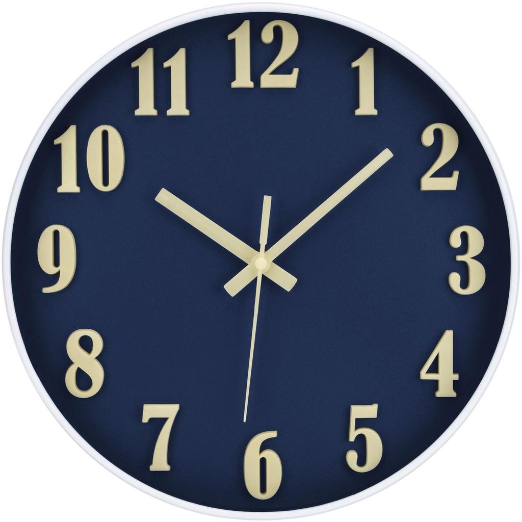 Qucover Wall Clock, Luminous, Silent, Non-Radio Controlled, Light-Up Clock, Stylish, Continuous Second Hand, Automatically Lights Up in Darkness,