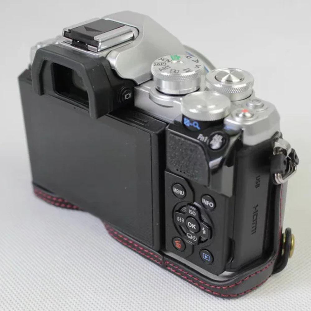 For Olympus OM-D E-M10 Mark III Camera Case PU Leather Half Cover with Battery Opening Bottom