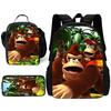 Child School Cartoon Donkeyeds Kongs Bananzaeds Backpack with Lunch Bags ,Pencil Bags ,School Bags for Boys Girls Best Gift