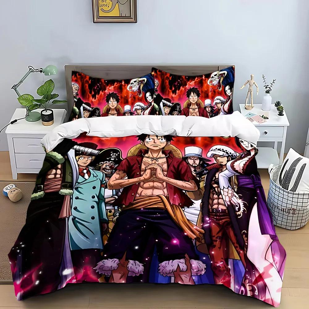 One Piece Luffy Poszwa na kołdrę Poszewka na poduszkę Domowy Zestaw poszwy na kołdrę, Zestaw pościeli Anime Boy 2/3 szt. Dekoracja sypialni, Prezent dla chłopca