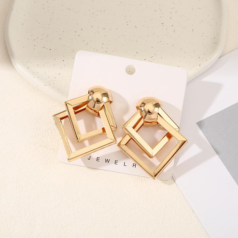 European and American jewelry simple fashion stud earrings texture double layer metal winding earrings geometric iron pipe earrings