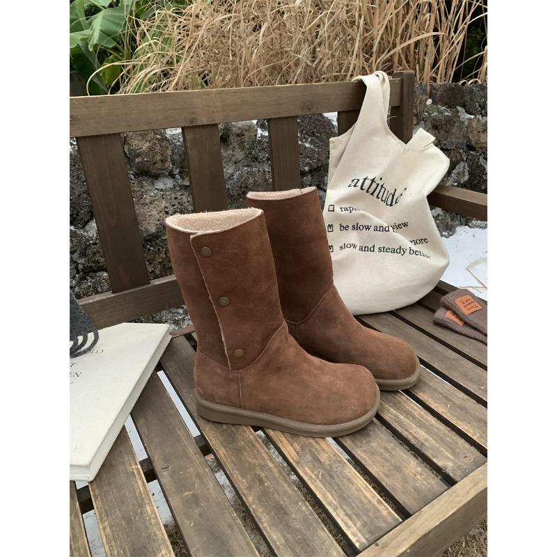 Retro Fur Integrated Short Snow Boots Women's Autumn and Winter New Round Head Velvet Thick-soled Short Boots Tide