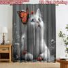 2D Flachdruck 2 Stück Vorhang Gardinen Katze mit Schmetterling und Marienkäfern Digital Bedruckte Polyester Vorhänge Feiertagsdekorationen für