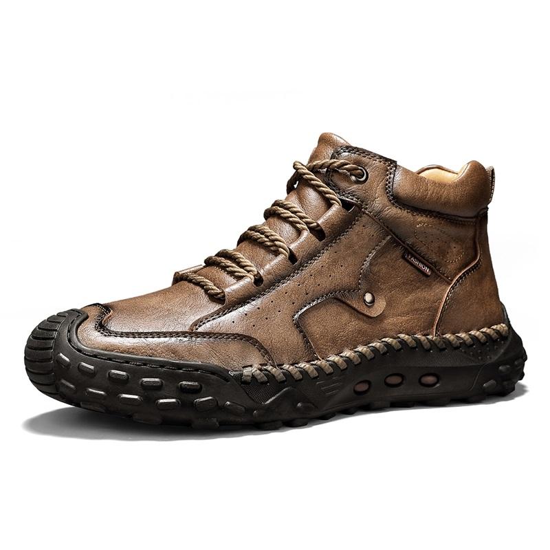 Men's High-top Casual Sneakers Handmade Leather Shoes Plus Size 39-48 Spring & Autumn