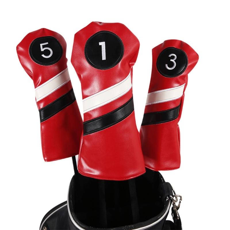 3Pcs Driver/Fairway Wood/Hybrid Club Head Cover Set Leather Golf-Club Headcovers Portable Golf Accessories for Women Men