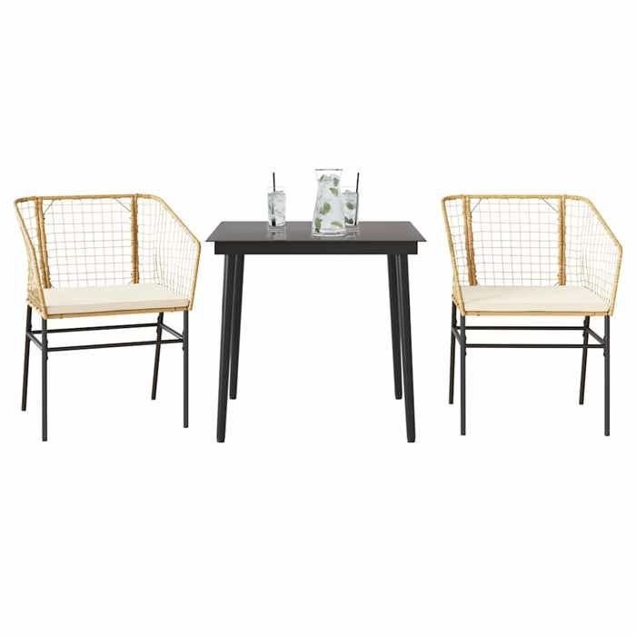 VidaXL Garden Dining Set Cushions 3pcs Brown Poly Rattan Glass 3334506