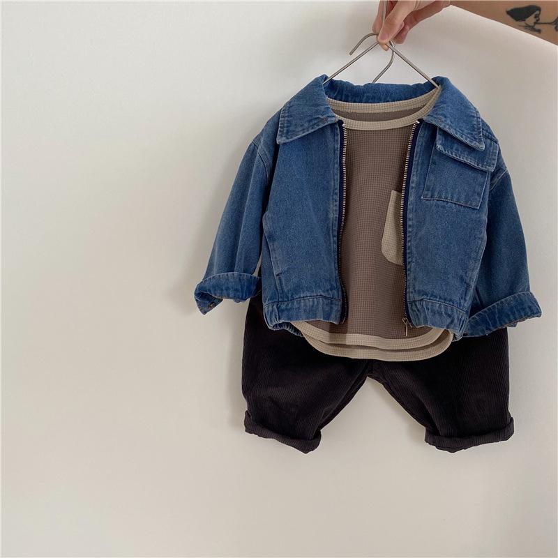 Korean Style Autumn Children's Heavy Duty Soft Denim Jacket - Boys & Girls Fashionable Workwear Zipper Jacket