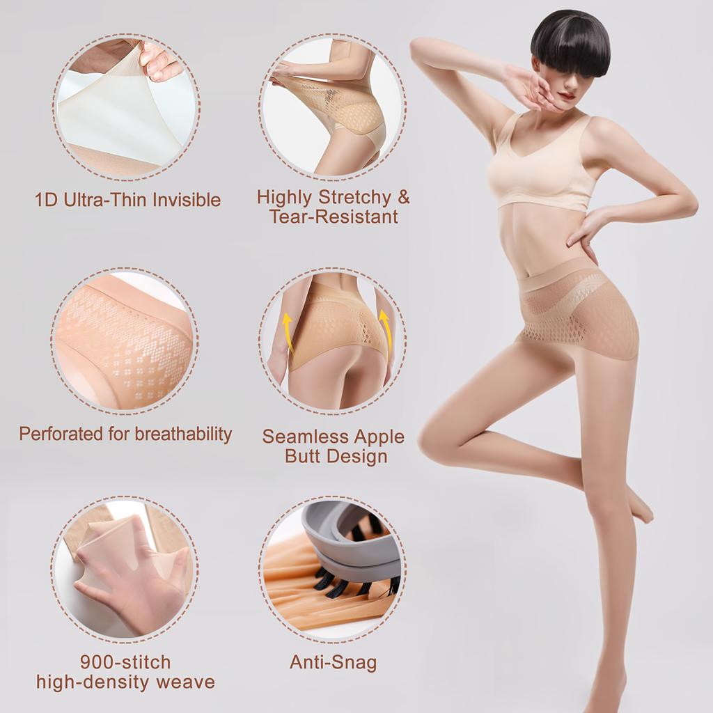 Breathable Pantyhose Control Top,1D Ultra Sheer Seamless Pantyhose, Super Invisible,Super Stretchy,Fits Sizes 80-160 Pounds