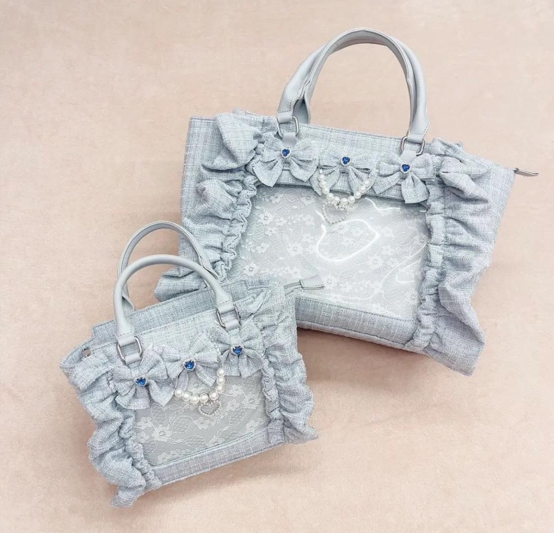 

Japanese Ruffle Style JK Uniform Tote with Transparent Card Holder Small 32x9x23 cm