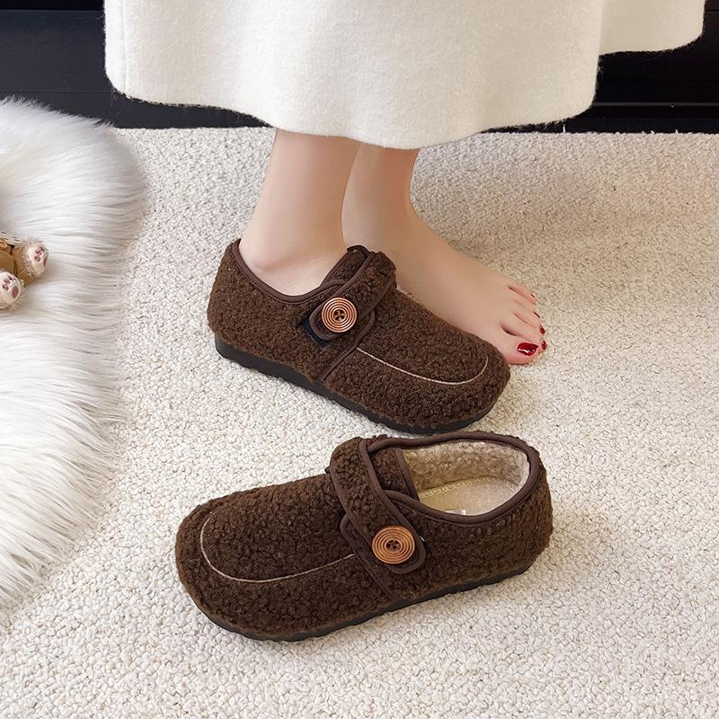 2025 New Winter Soft-soled Mary Jane Fashion Commuter Piled Thickened Warm Flat-soled Cotton Shoes Women's Fluffy Shoes