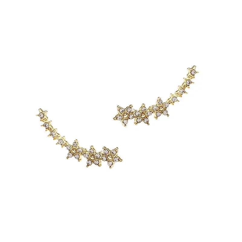 Shiny Zircon Star Flower Climbing Earrings for Women Exquisite Sliver Color Crystal Statement Earrings Jewelry Gifts Gothic