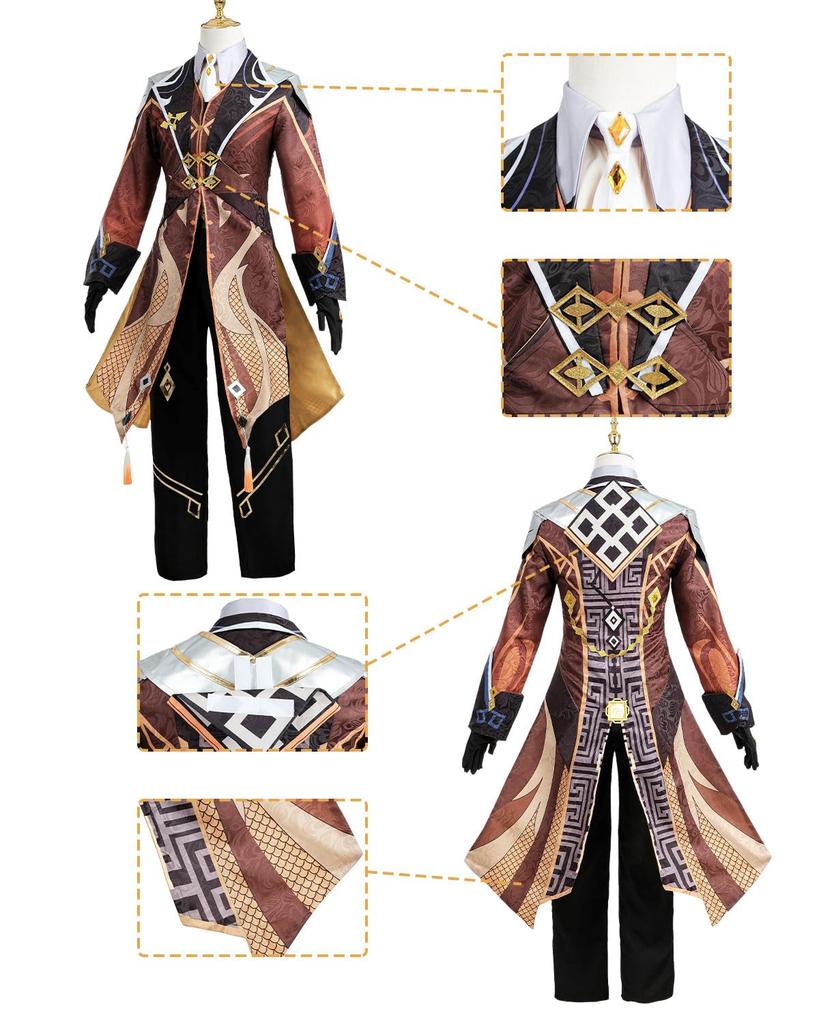 Zhongli Cosplay Costume with Emperor of the Genshin Full Adult Perfect for School Genshin Zhongli Cosplay Wig Size New [Brilliant Product] Wig, Rocks,