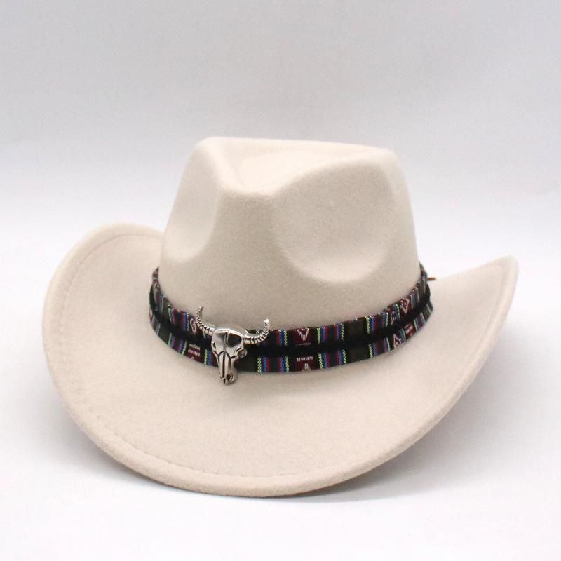 

European, American And British Style New Woolen Top Hat Western Denim Middle Edge Curl Top Hat Minority Men S And Women S Jazz Hat one size fits all [d peach cow]