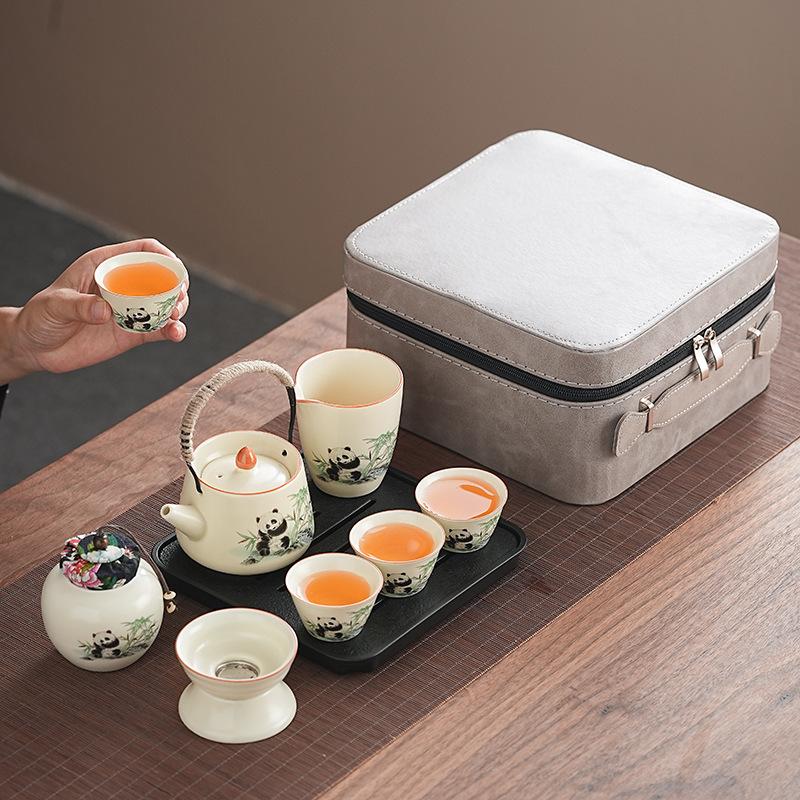 Guochao Ru Kiln Panda Tea Set Light Luxury Set Home Office Kung Fu Tea Ware Business Gifts Available