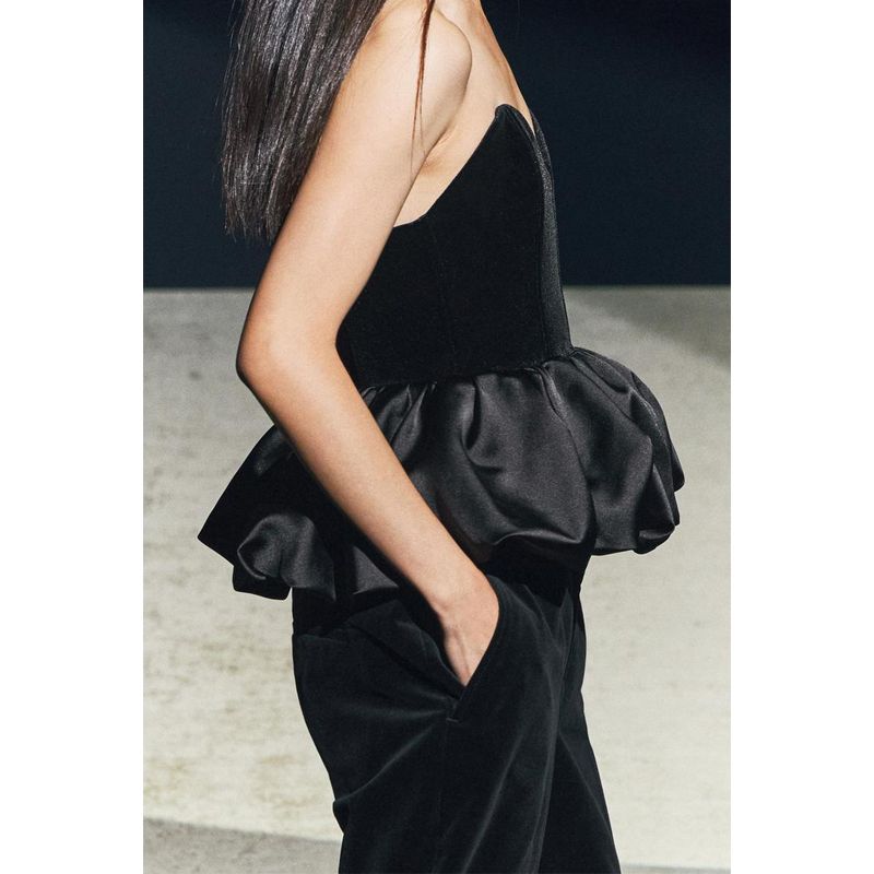 Fall and Winter New Women's Clothing Fashion Wind Versatile Lotus Leaf Velvet Heart-Shaped Collar Tube Top Tops 9881185