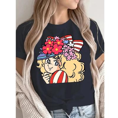 2026 Stampa Cartoni Animati Caramelle Streetwear Maglietta Nera Abbigliamento Harajuku Moda Ragazze Maglietta Manica Corta Estate Maglietta Casual Femminile Girocollo Top