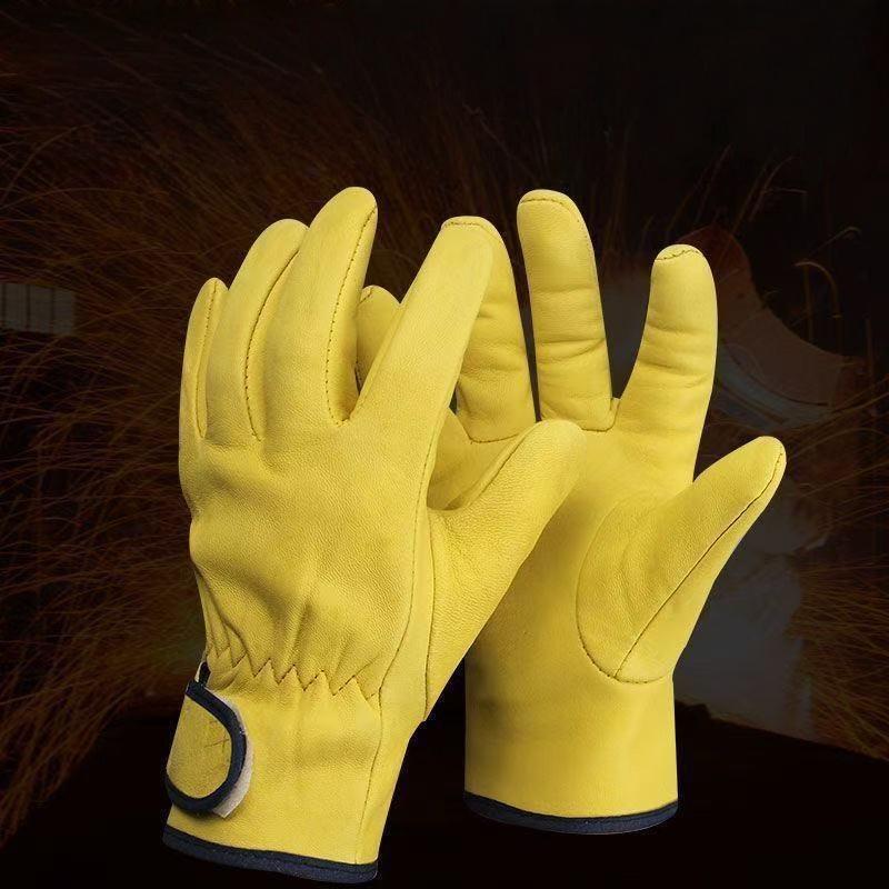 1 Pair Sheepskin Leather Workers Work Gloves Welding Safety Protection Garden Sports Motorcycle Driver Wear-Resistant Gloves