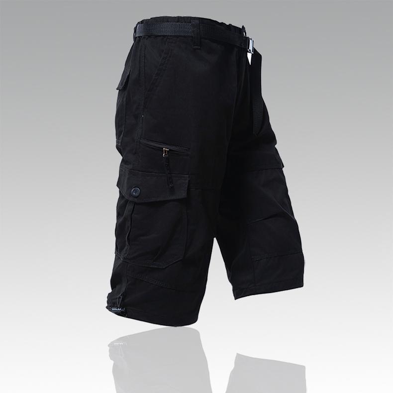 Mens Cargo Shorts Cotton Casual Running Shorts Elastic Waist Hiking Outdoor with A Belt