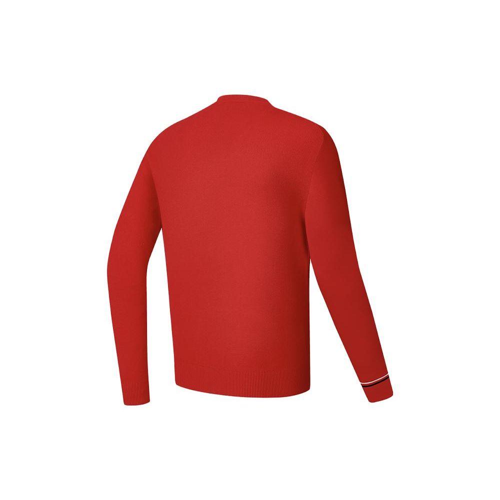 FILA Golf Series Color Block Round Neck Elite Pullover Long Sleeve Knit Sweater Men sweater Fluorescent-Flame-Red A11M415401F-RD