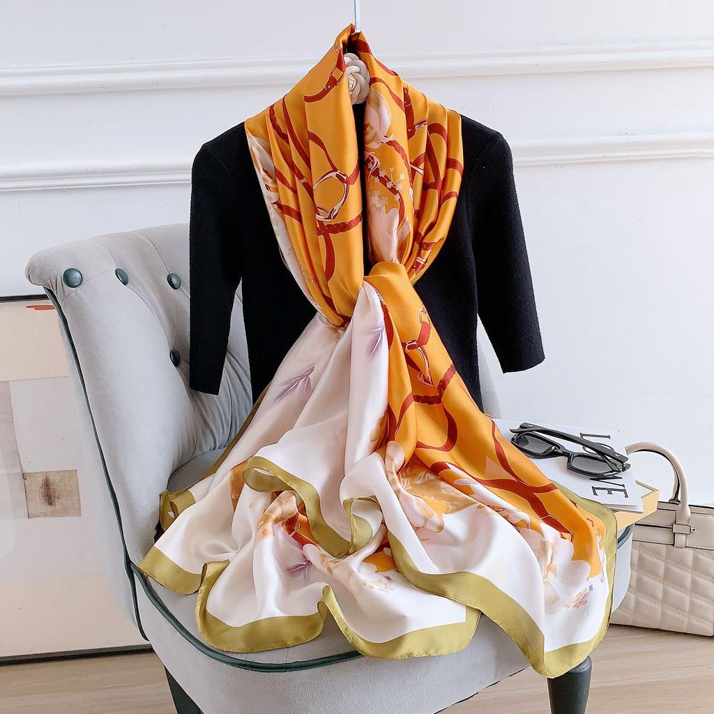 New Four Seasons Available New Silk Large Size Thin Outer Wear Neck Protection Scarf Sunscreen Warm Beach Towel For Women