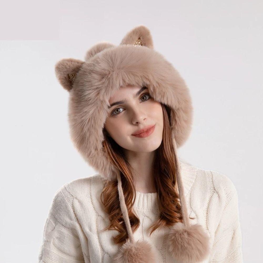 Woolen Cat Ears Beanie Fluffy Lei Feng Hat Personality Ear Protection Hat  Winter/Autumn