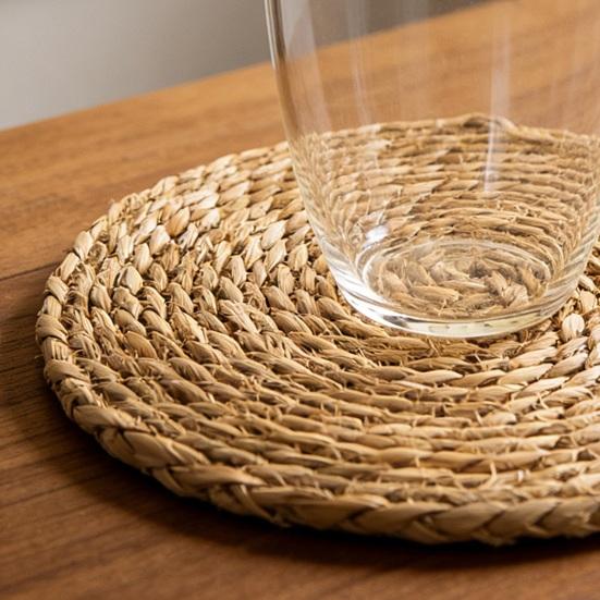 Natural Woven Placemat Handmade Straw Japanese Pot Mats Heat Resistant Non-Slip Coasters for Dining Table Reusable Table Mats for Home Kitchen