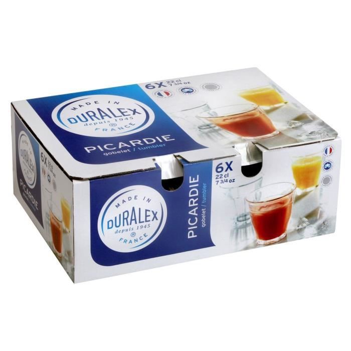 Gobelet - DURALEX - Picardie Transparent - 22 Cl - Verre Trempé - Lot De 6 Pièces
