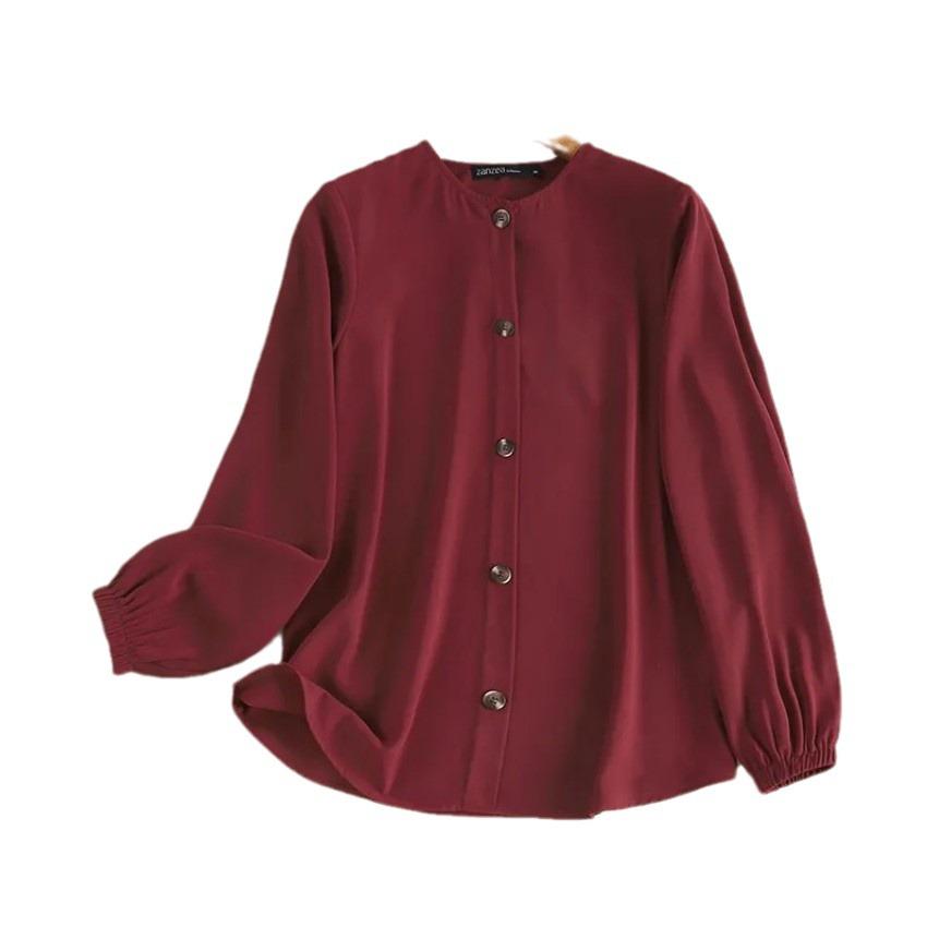 2023 Puffärmel Einfarbig Mittellanger Cardigan mit Mehrreihenknöpfen