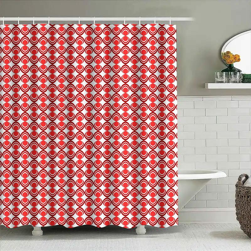 Red White Circular Pattern Shower Curtain Modern Home Bathroom Decor For Kids Bathrooms