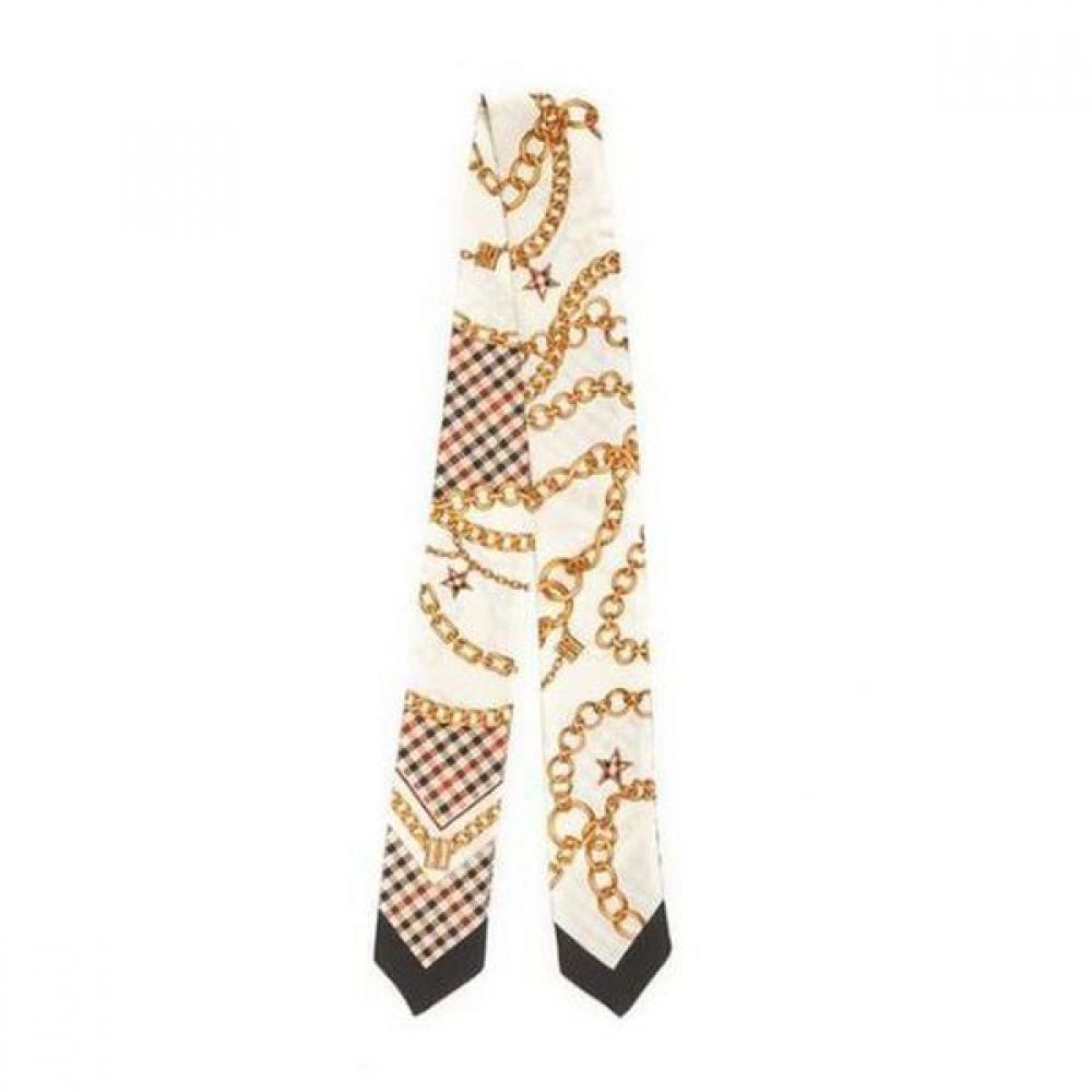 Daks Beige Check Chain Print Scarf 100  Silk Dcsc2f821i2