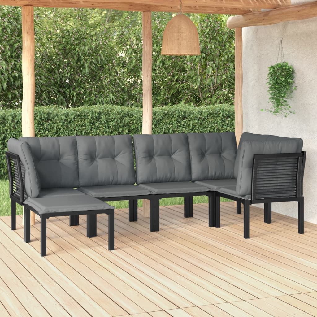 Vidaxl 6-Cz. Garden Lounge Set, Black-Grey, Poly Rattan