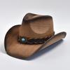 Cowboy Style Straw Hat for Men's and Women's Curled Edge Vintage Sun Shield Hat Summer Holiday Beach Hat