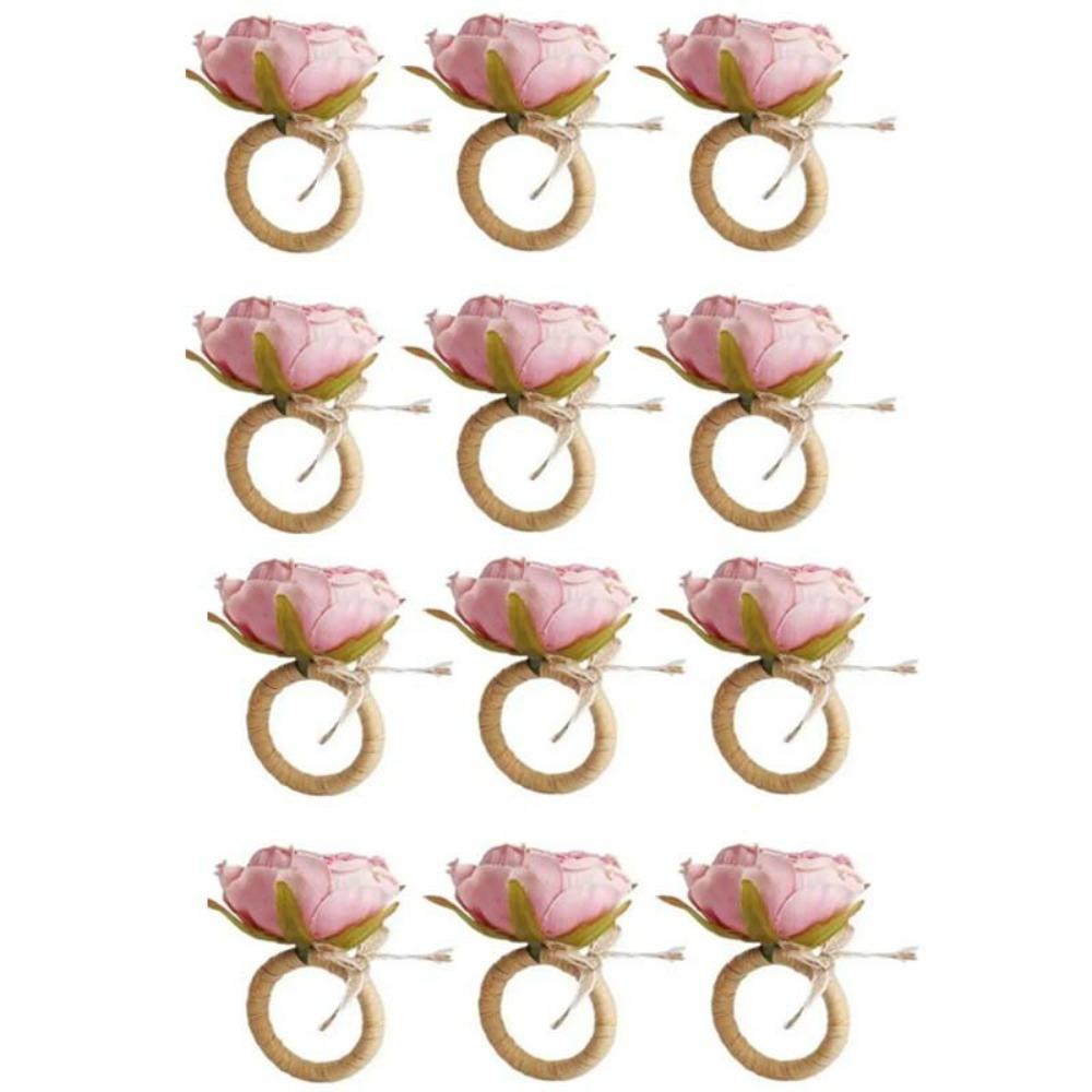 12PCS Multipurpose Plastic Simulation Rose Napkin Rings Romance Flower Napkin Holder Handmade Napkin Buckles Home Decoration