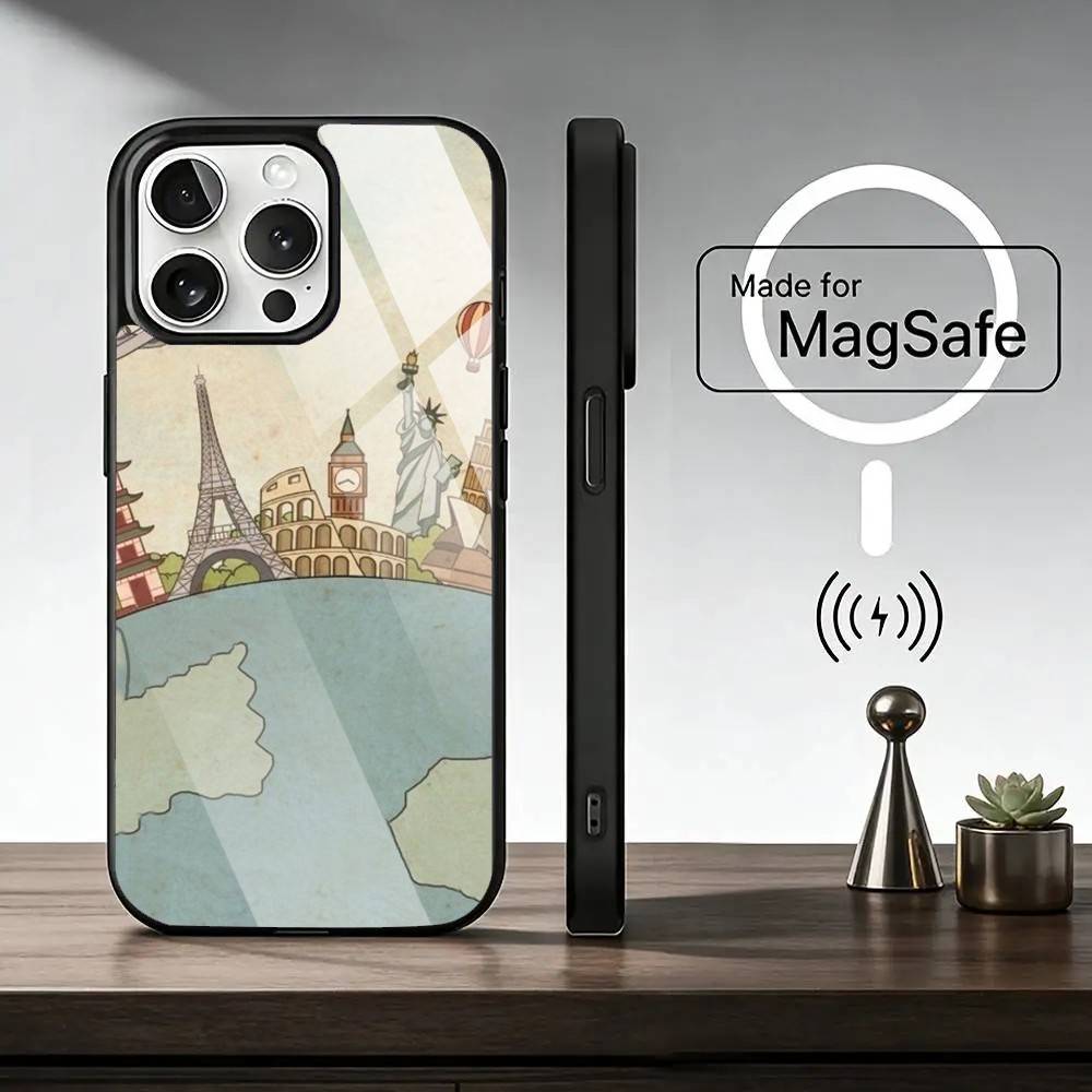 Travel Airplane R-Route Phone Case For iPhone17,16,15,14,13,12,11 Plus,Pro Magnetic For Magsafe Wireless Charging