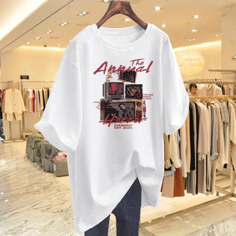 

Тяжелая летняя американская ретро-тенденция чистый хлопок хай-стрит футболка с коротким рукавом женская летняя новая с чувством дизайна S