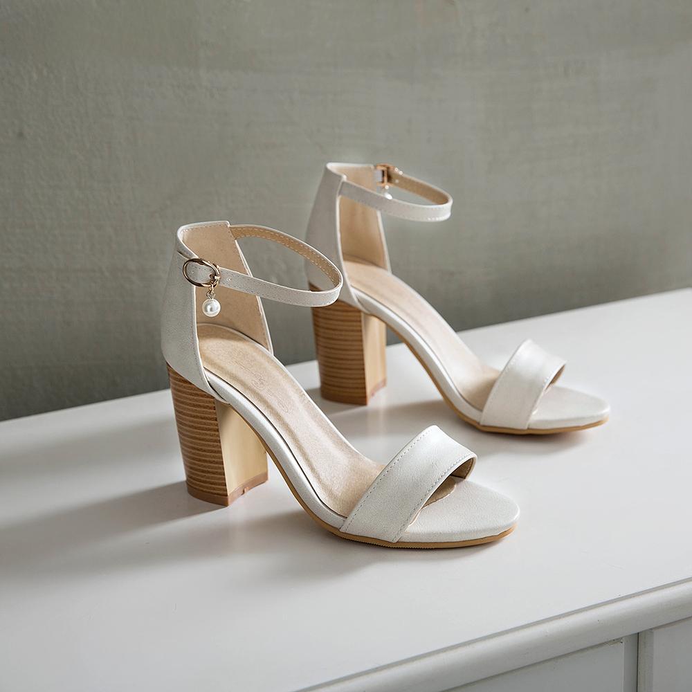Fashion Women Sandals Ankle Strap High Chunky Heels Office Lady Dress Shoes Small Large Plus Size 32 50