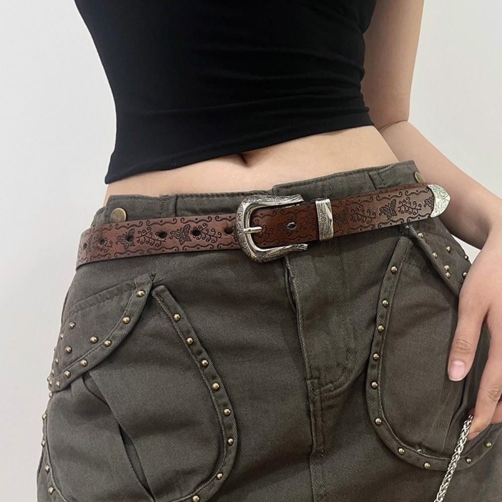 Butterfly Embossed Women's Faux Leather Belt Hip-Hop Waistband Fashion Jeans Belt
