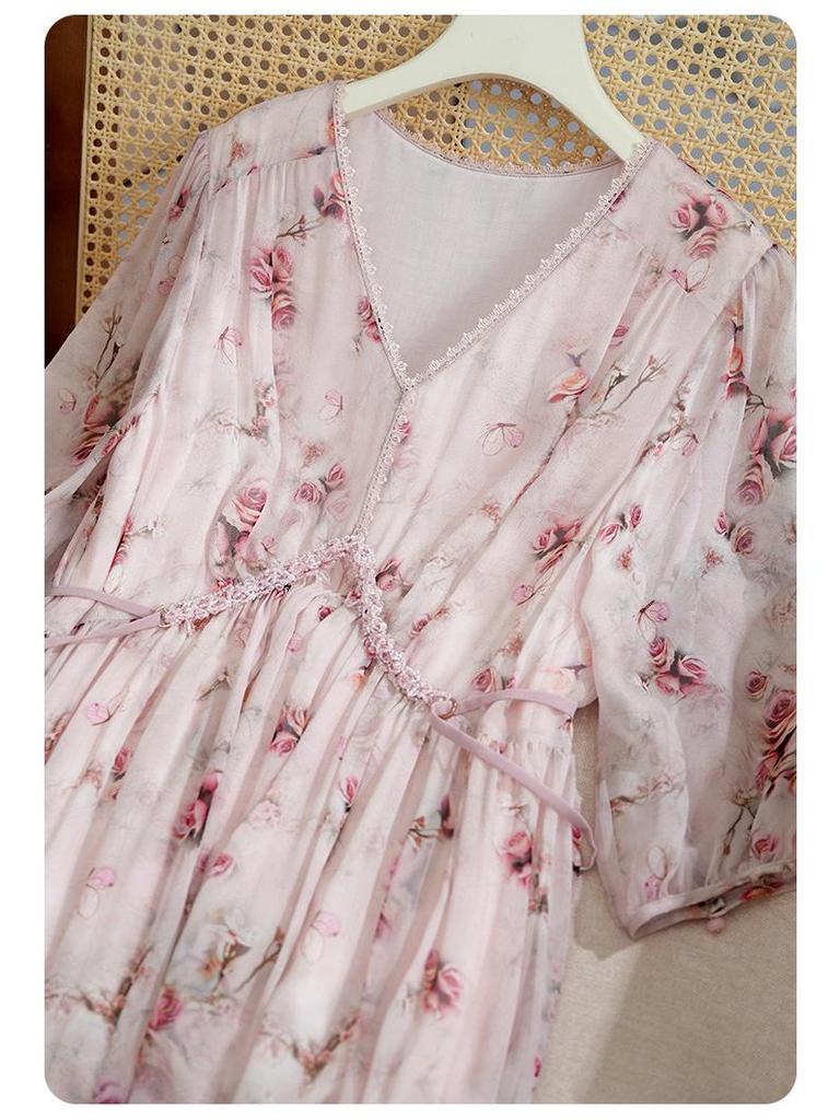 2025 Summer Pink Mulberry Silk Fairy Dress – Elegant, 100% Real Silk for a Youthful Look