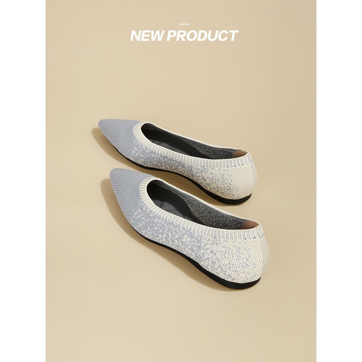 

Мода 2024 года, женские туфли для отдыха, весна/лето/осень, трикотажные, дышащие, квадратная резиновая подошва, женская, красивая, модная 36(Foot23cm) небесно-голубой