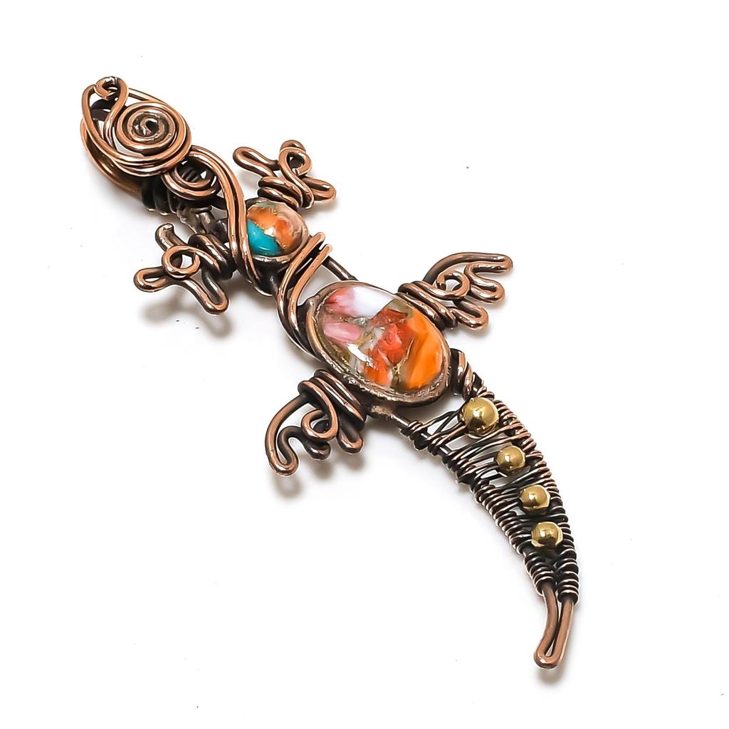 Orange Spiny Oyster Pendant, 999 Copper Wire Wrapped Gemstone Jewelry, Handmade Pendant Amazing Jewelry, Gift For Her