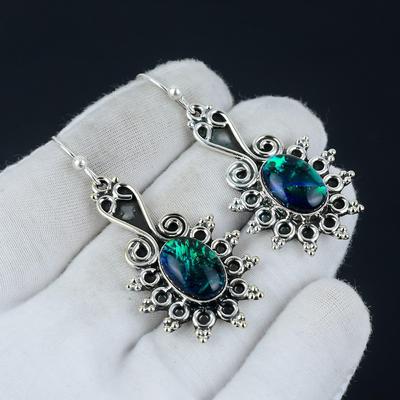 Top Quality Australian Triplet Opal Gemstone Earring, Oval Stone Earring 925 Sterling Silver Earring, BirthStone Earring, Women's Earring