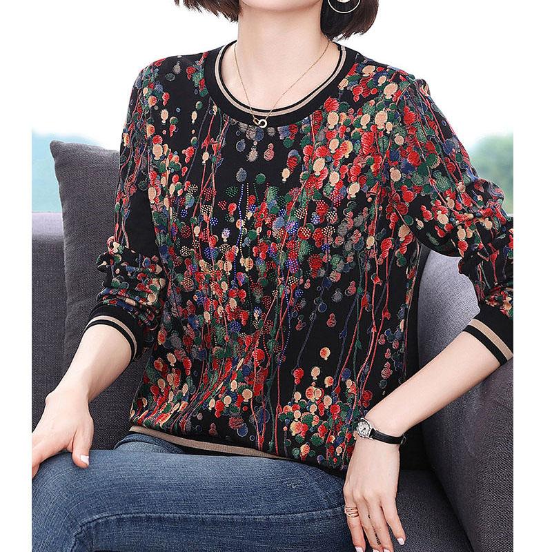 

Модная универсальная футболка с длинным рукавом и принтом для женщин Весна Осень Женская свободная темпераментная футболка с круглым вырезом и бриллиантами L красный