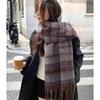 Export Japan and South Korea Mohair Wide Striped Scarf Women's Winter Thickened Maillard Warm Student Couple Scarf Shawl