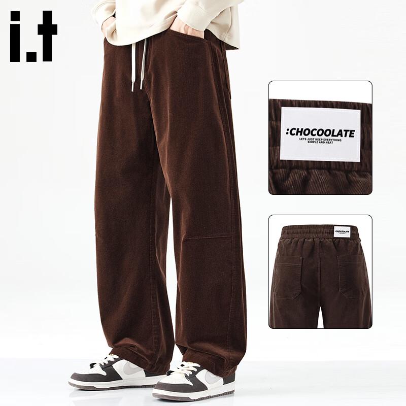 CHOCOOLATE Men's Corduroy Loose Fit Curved Leg Casual Pants