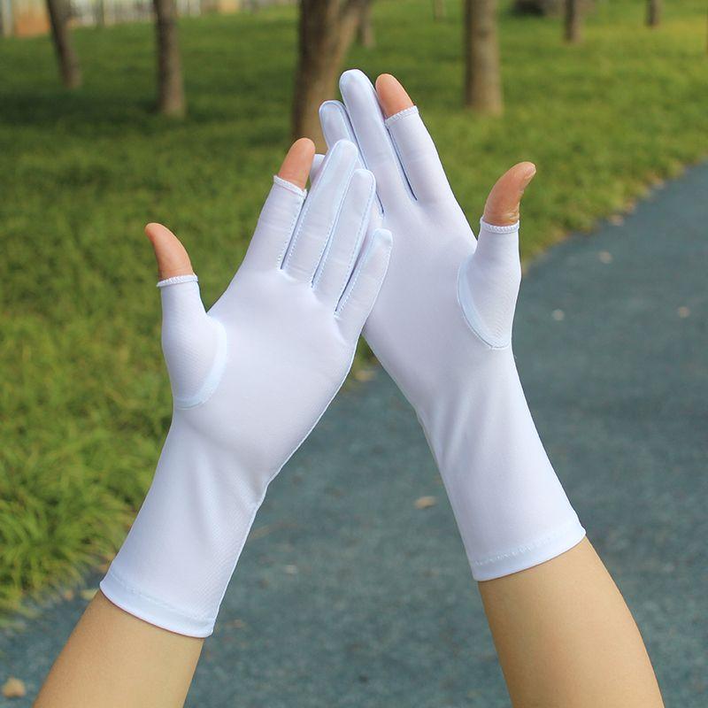 

Летние новые перчатки средней длины для защиты от солнца, мужские и женские, эластичные, тонкие, дышащие, с открытыми пальцами, облегающие, быстросохнущие, для сбора чая, с сенсорным экраном White 1 pair (27cm) One size