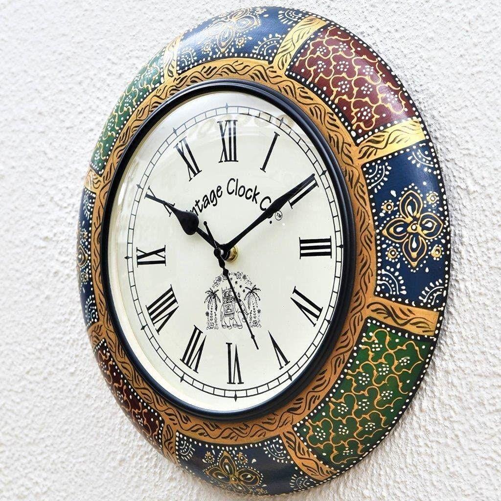 Wooden Hand-Painted Wall Analog Clock With Seconds Needle / Roman Numerals