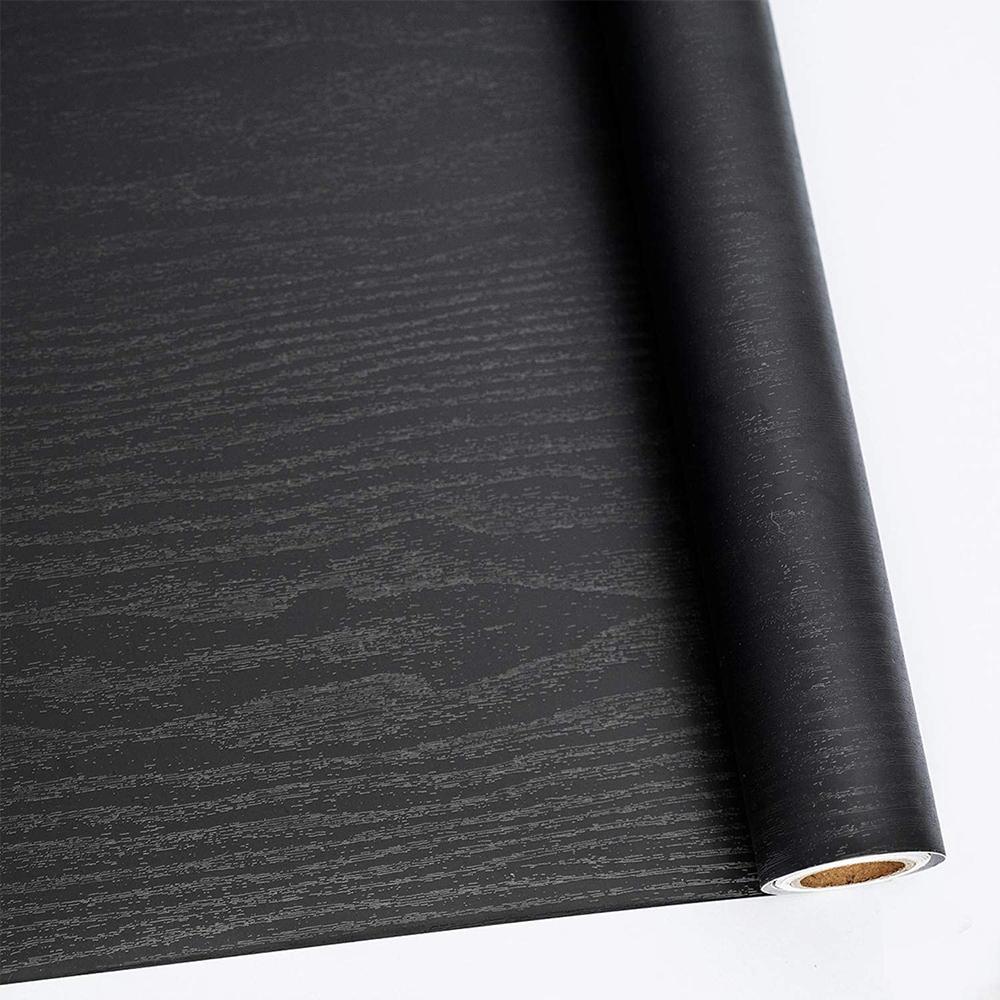 Black Wood Grain Vinyl Self-Adhesive Wallpapes Roll Countertop Furniture Kitchen Wall Waterproof Peel and Stick Wall Stickers