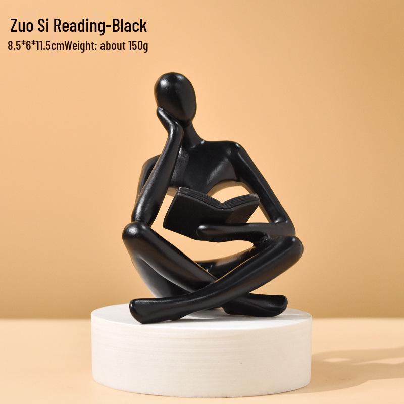 Abstract Resin Figure Ornament: Reading Statue for Bookshelf or Living Room Decor