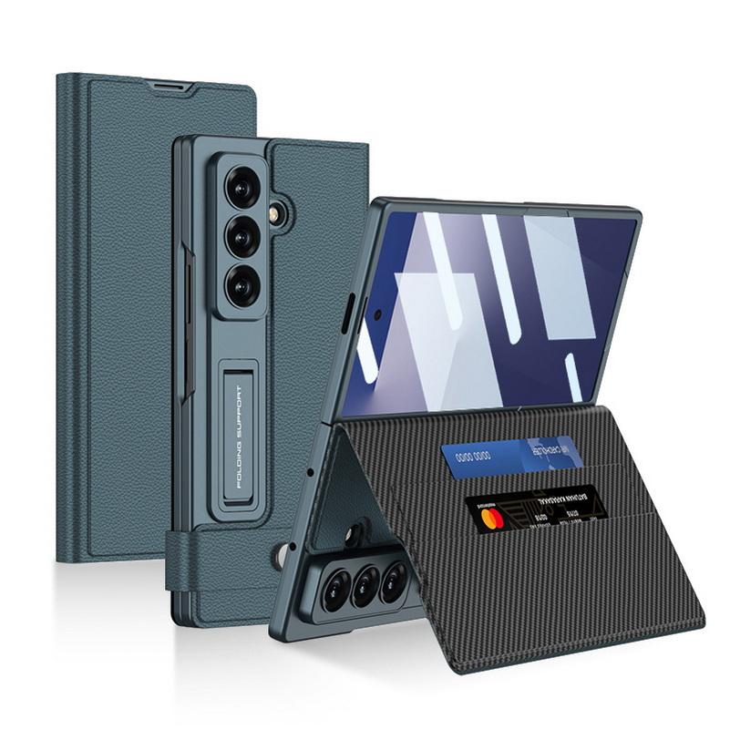 High-end Busine Sle Leather Flip Wallet with 2 Card Slots Stand Phone Case for Samsung Galaxy Z Fold 7 Glass Protect Film Cover